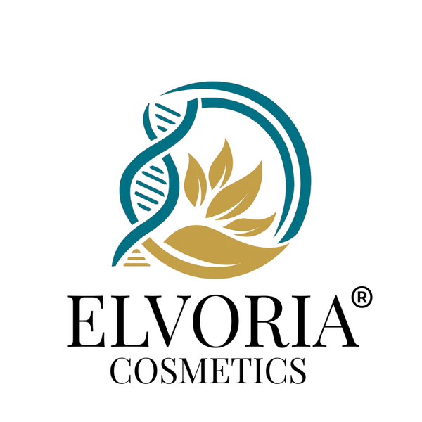 DNA strand and leaf in a circle, symbolizing cosmetic research and development